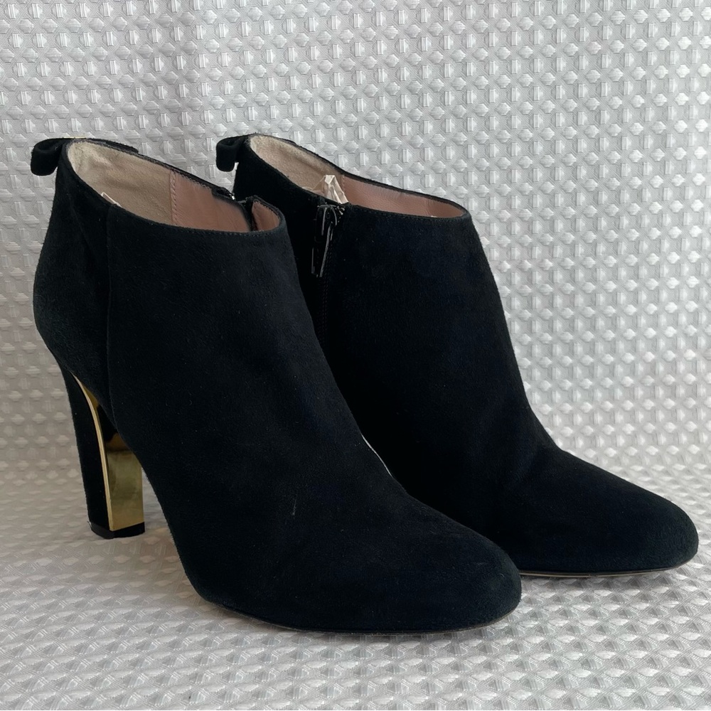 Kate Spade Netta Gold & Black Suede Ankle Booties Women's Size 7B Made In Italy